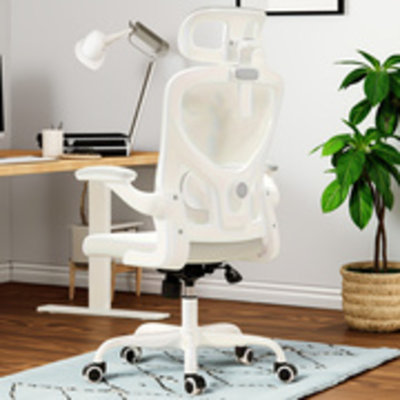 1 chaise de bureau ergonomique avec appui-tête réglable pouvant supporter jusqu'à 300 lb en maille et cuir pour les bureaux à domicile et les salles d'étude Blanc