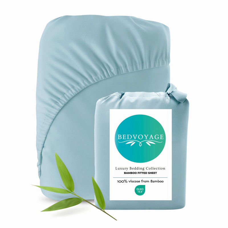 BedVoyage Fitted Sheet - 100% Viscose from Bamboo - Cooling & Lightweight, Sky, King Fitted Sheet