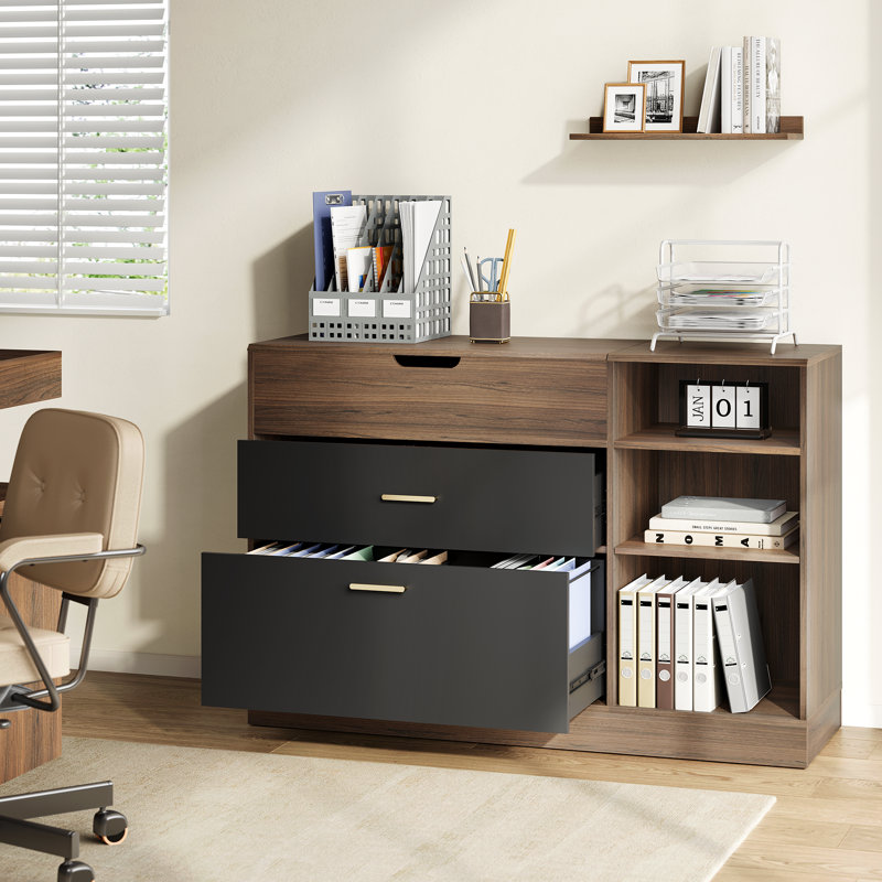 31.1"W 2 Drawers Lateral File Cabinet With Flip‑Top Hidden Storage, Adjustable Open Shelf For Home Office