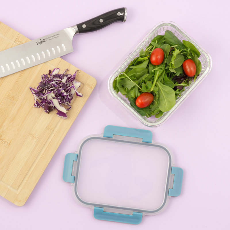 Contenant alimentaire en verre cannelé JoyJolt avec couvercles étanches, ensemble de 12, Bleu