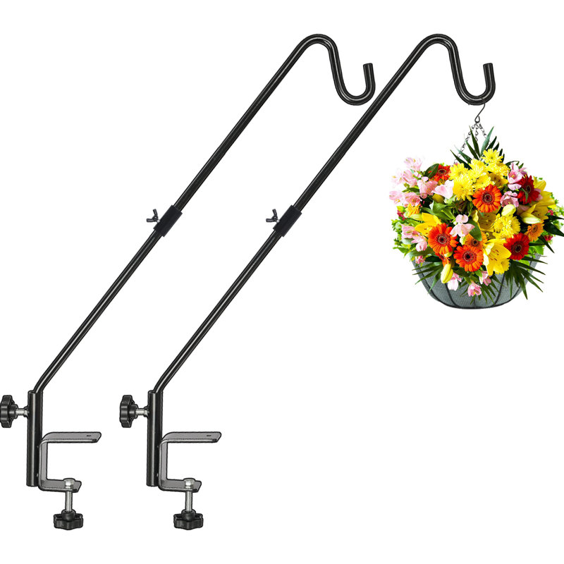 Crochet de terrasse robuste de 31 pouces, pince antidérapante, pivotant à 360 degrés, noir pour mangeoires d'oiseaux, jardinières, paniers de suif, lanternes, carillons, paquet de 2
