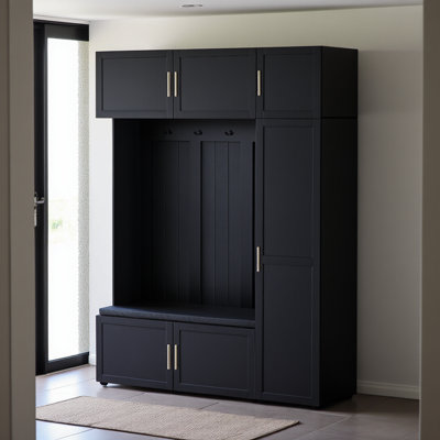 American Style 4-in-1 Hall Tree With Padded Bench, 4 Hooks, And Multi-tier Storage Shelves