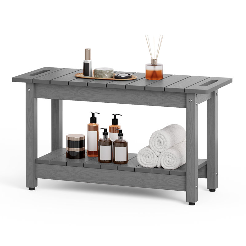 30" Shower Bench, Waterproof HIPS Shower Stool with Shelf, 400 lbs Weight Capacity and Non-Slip Feet, for Indoor/Outdoor, Gray