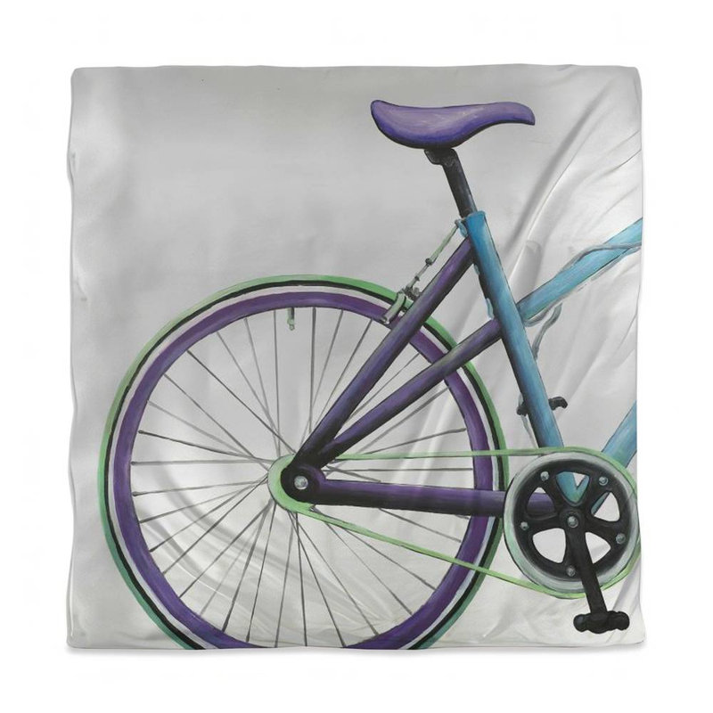 Housse de couette contemporaine bleue - motif vélo bleu et mauve