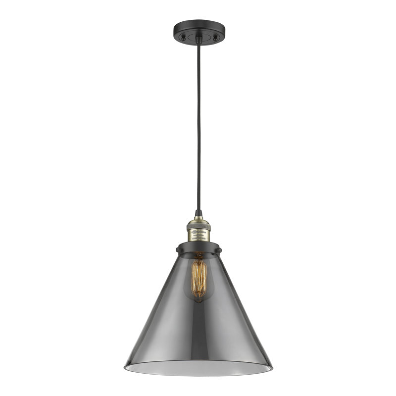 Luminaire suspendu conique à 1 lumière Westbrook, Ampoule non incluse, Plaqué couleur fumée, Laiton antique noir