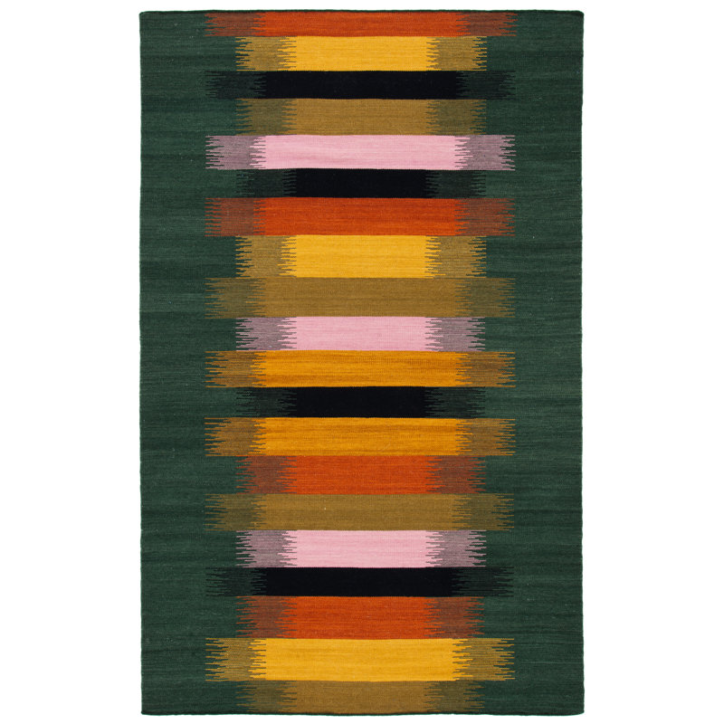Tapis en laine / coton à tissage plat Dhurries - jaune / brun, Rectangle 4 pi x 6 pi