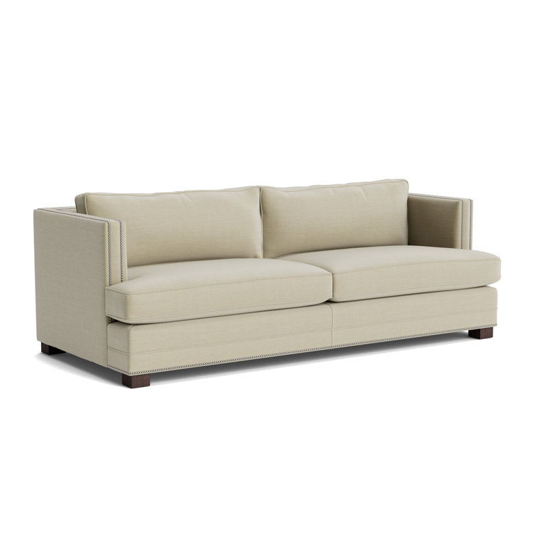 Keaton With Nails 94 Sofa, Brushed Nickel, Performance Linen - Flax, Java