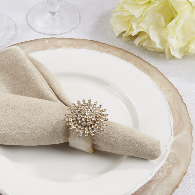Beige and Gold Beaded Iron Napkin Rings, Set of 4