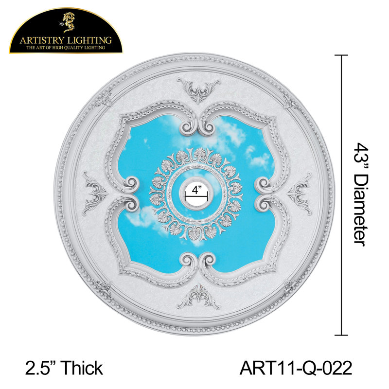 Motif de plafond rond rond classique de 43 po à motif de médaillon bleu ciel