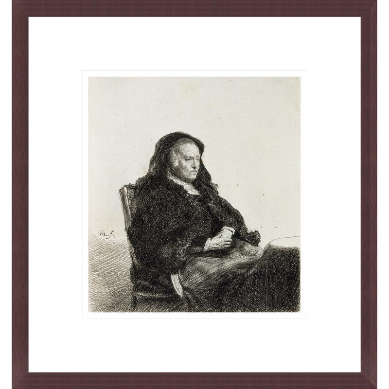 La mère de l'artiste assise à une table par Rembrandt van Rijn - Estampe numérique encadrée, H 14,63 po x l 13,75 po