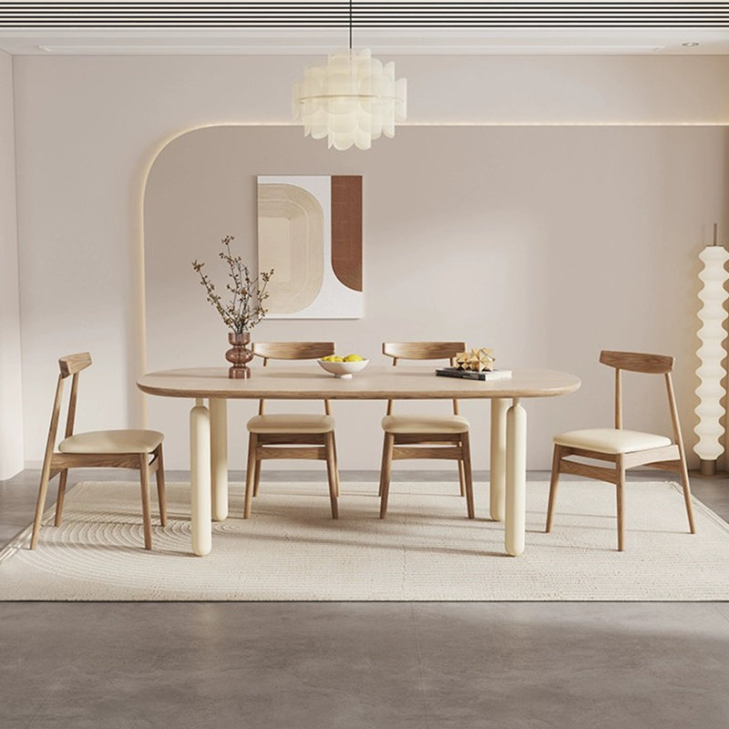 Layn Ash Oval Solid Wood Top Metal Base Dining Table, 29.5"H x 55.1"L x 27.5"W