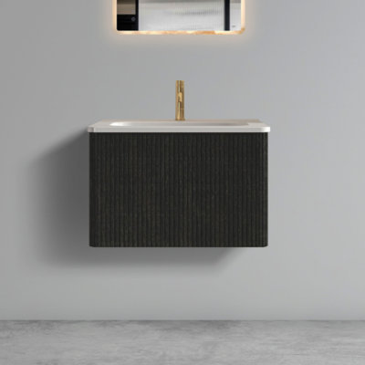 U056-Etna24w-308 Meuble-lavabo flottant rayé noir brossé 24 po avec lavabo en céramique Etna, lavabo de salle de bain 1 pièce sans drain, pré-assemblé