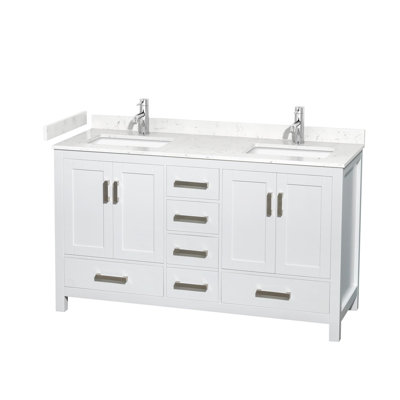 Meuble-lavabo double autoportant 60 po avec plateau en marbre Sheffield