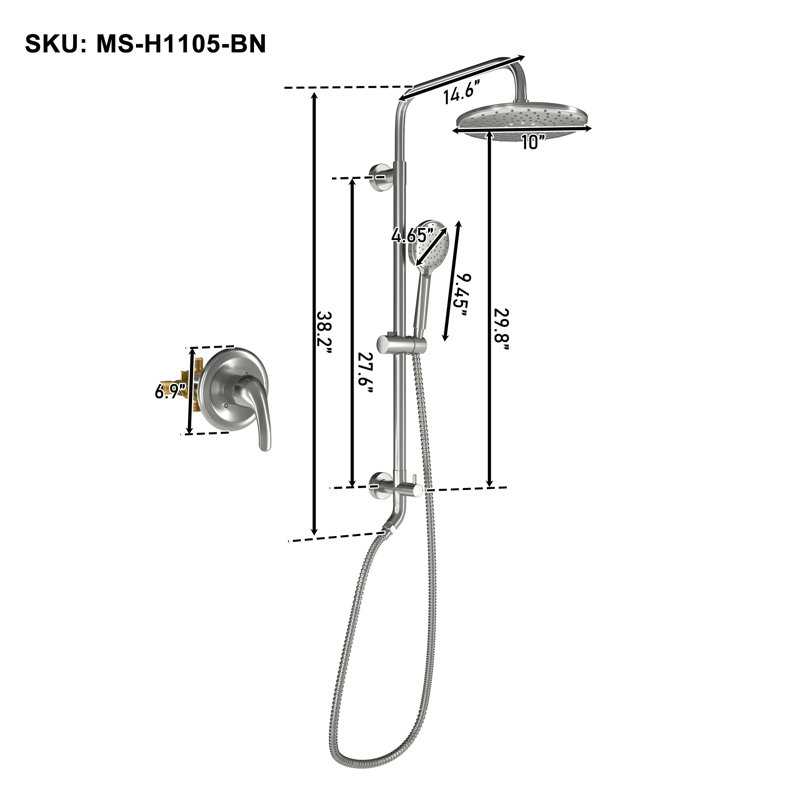 Brushed Nickel Dual Head Wall Mounted Rain Shower System