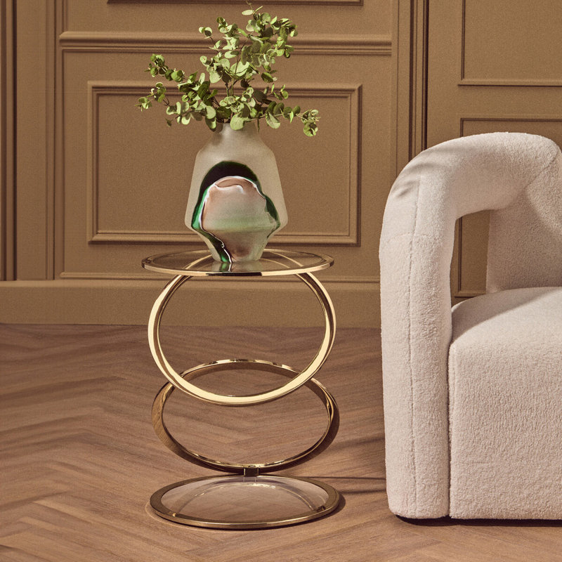 Emile Glass Top Abstract End Table, Silver