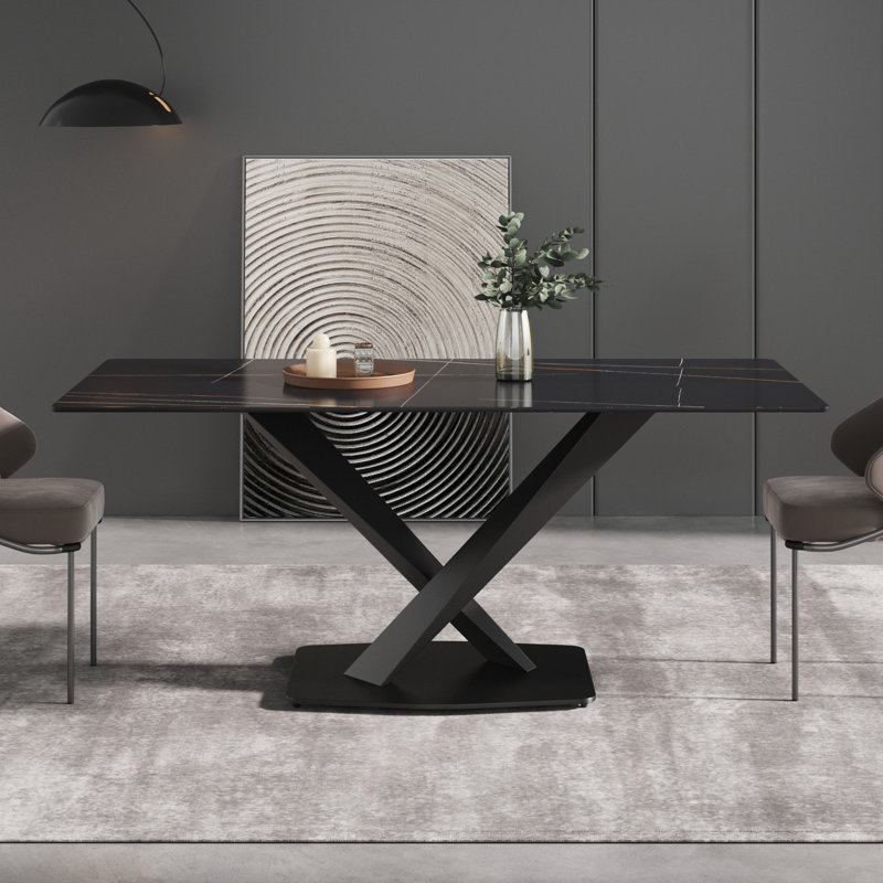 Sintered Stone Dining Table, Black, Black, 29.53” H x 70.9" W x 35.4" D
