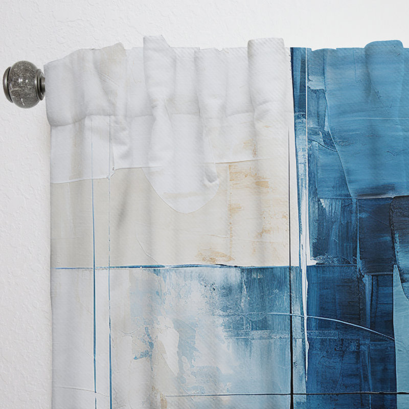 Frissell Nautical White And Blue Geometry Shapes III - Abstract Curtain - Velvet Room Darkening - 1 panel, 52" W x 90" L