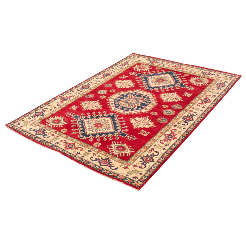 Tapis unique en laine noué à la main 6 pi 8 po x 9 pi 6 po nouvel âge Sandyfield - rouge / bleu / beige