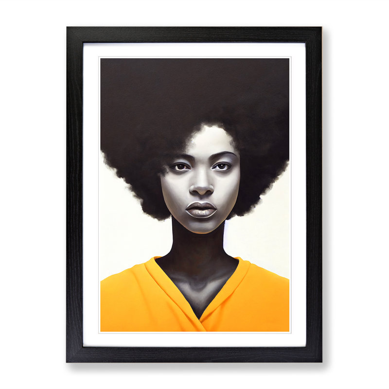 FRM-V0523-2941X Woman with Afro Portrait 1 Piece Single Picture Frame Wall Art, 34cm H x 25cm W x 2cm D, Black