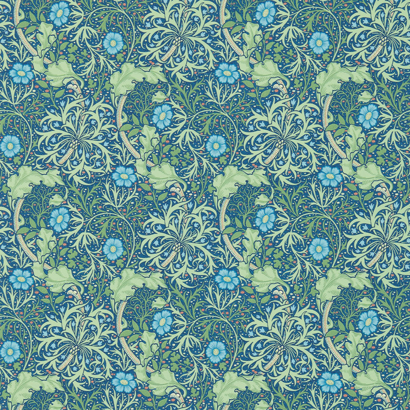 Morris Seaweed 10.05m x 52cm Matte Wallpaper Roll, Blue