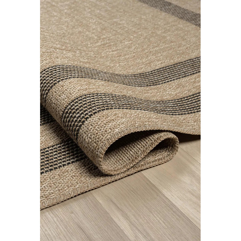 Tapis noir texturé à tissage plat en polypropylène tissé à la machine, Medium — 5'3" x 7'7"