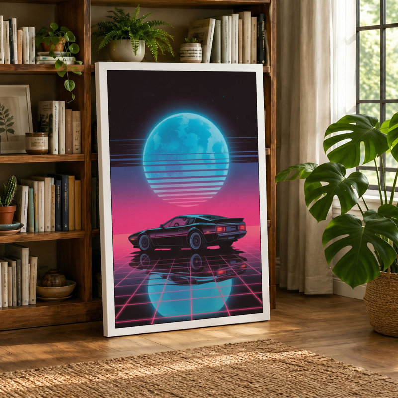 Neon Dreams Retro - Wrapped Canvas, 24x16 - 61.0 x 40.6 cm, Teal Border