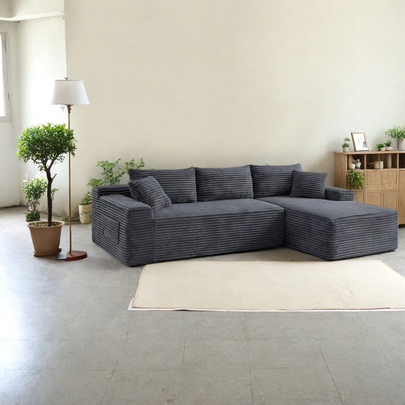 Compression Sectionals, Corduroy 94.5 Inch Modern L Shape Home Sofa
