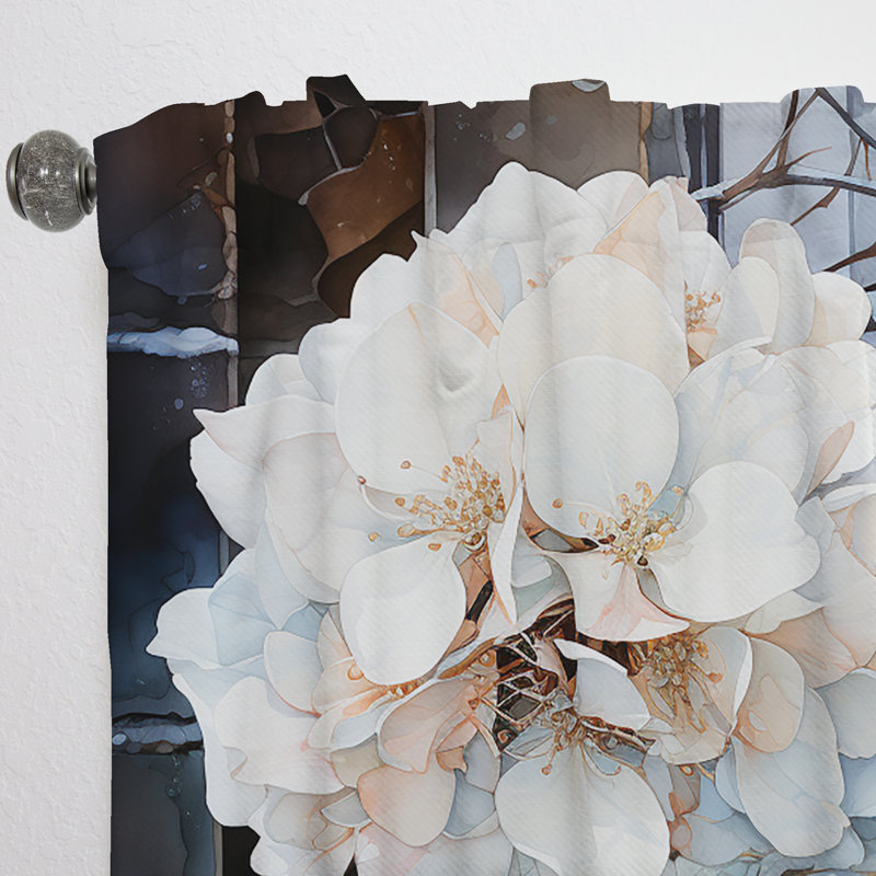 White Hydrangea Charm In Winter - Hydrangea Curtain - Room Darkening Floral Curtain - 1 Panels, 52" W x 95" L