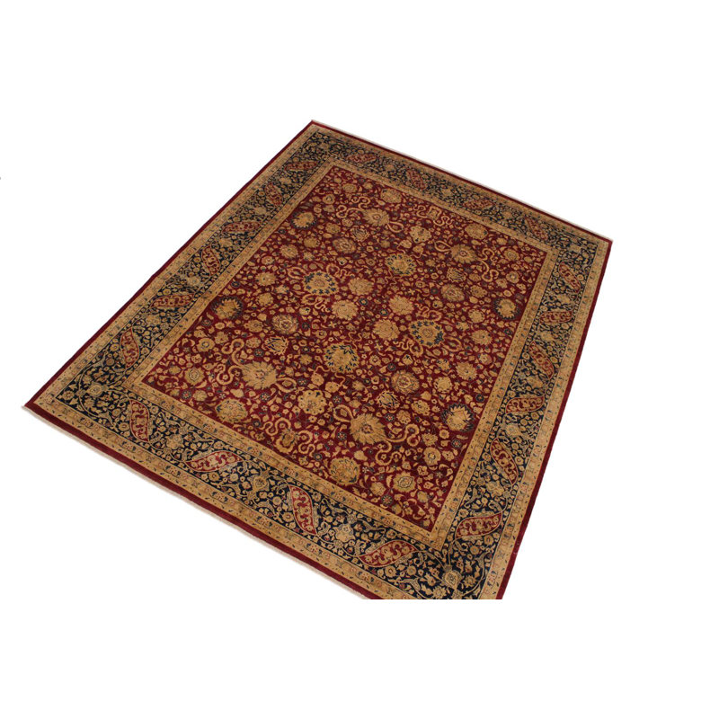 Tapis rouge / bleu / orange clair en laine noué à la main 8 pi 1 po x 9 pi 11 po Parise Oriental
