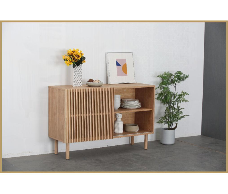 Table basse moderne en bois de noyer avec 4 armoires, meuble télé anti-basculement pour le salon, surface imperméable facile à nettoyer