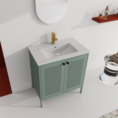 Meuble-lavabo autoportant avec lavabo en céramique