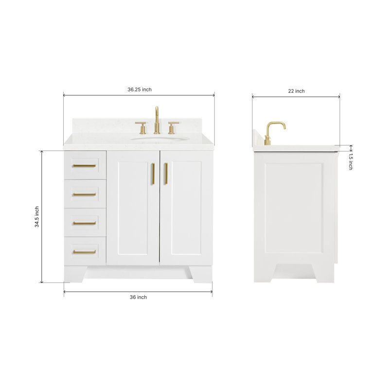 37 IN.  Single Bathroom Vanity, White, Right, Oval