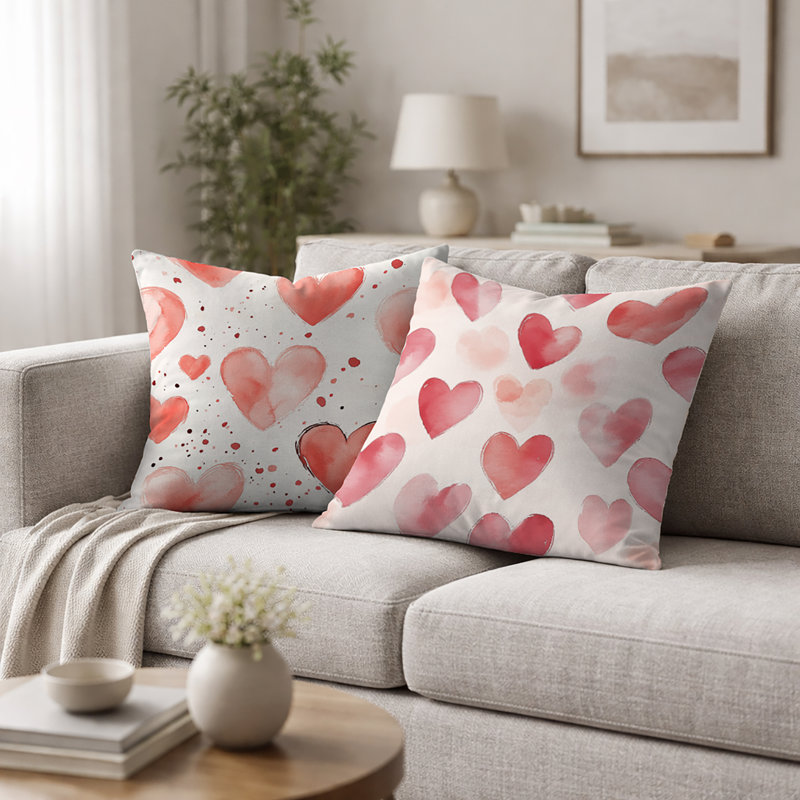 Coussin décoratif abstrait à imprimé abstrait 2 pièces - Cozy Hearts Teens - coussin décoratif rouge, H 18 po x l 18 po
