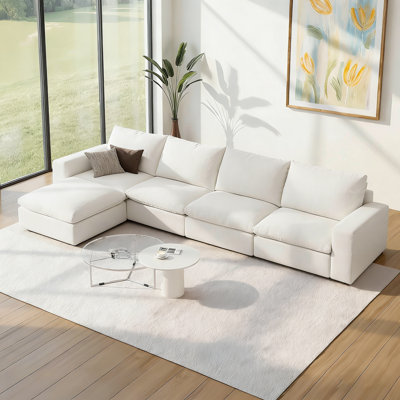 Canapé modulaire surdimensionné de 146,5 po Cloud, canapé large et profond, canapé en L avec repose-pieds blanc