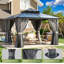 Abri de jardin à toit rigide 12 'x 12' avec double toit, abri de jardin en polycarbonate avec rideaux et filet, abri de patio permanent à cadre en aluminium pour la cour, la terrasse, le bord de la piscine-117493885-117276623