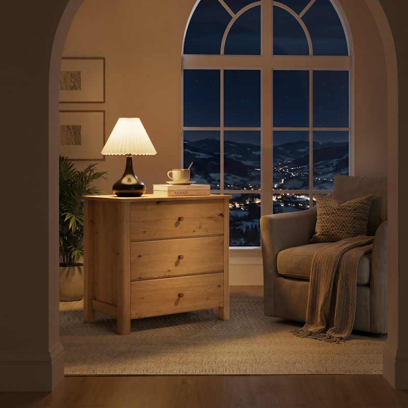 3-Drawer Wood Nightstand, Modern Farmhouse Bedside Table, Tall Wood Dresser For Bedroom, 26.5'' W x 15.7'' D x 26.9'' H 
