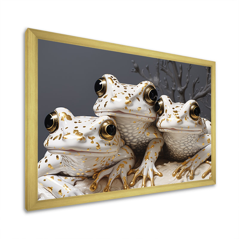Portrait de grenouilles blanches Pop Art, Cadre doré simple, H 12 po x l 20 po x P 1 po