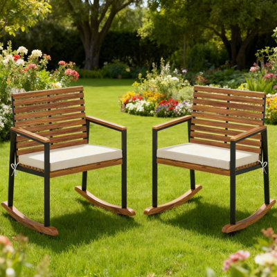 Ensemble de 2 chaises berçantes avec coussin pour accoudoirs Lawn
