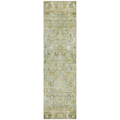 Machine Washable Indoor/Outdoor Xhevrie Sage Rug