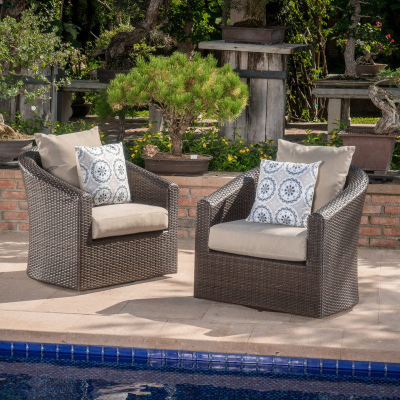 Chaise de patio pivotante avec coussins Dierdre, Kaki