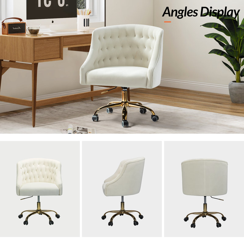 Chaise de travail en velours Doreen, Velours ivoire