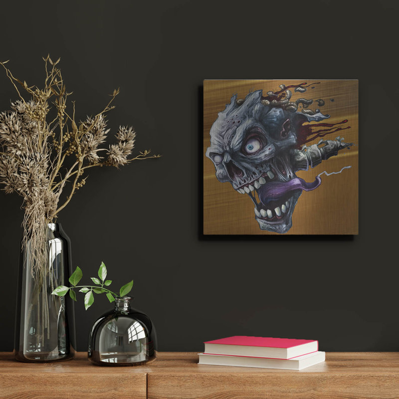 «Zombie Head» de 17 histoires par Flyland Designs, art mural en métal, 12 po x 12 po, H 12 po x l 12 po