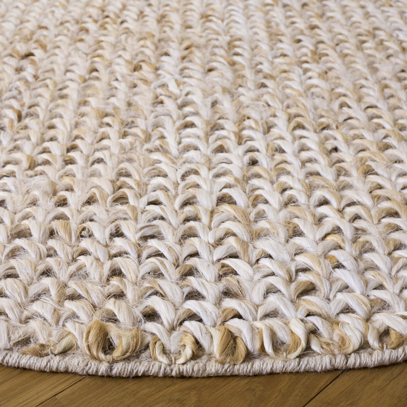 Hedon Natural Fiber Hand Woven Jute And Cotton Solid Color Rug, Round 6'