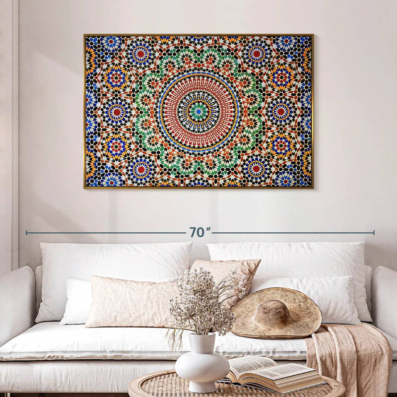 Mosaïque marocaine traditionnelle, 46 po x 31 po, Cadre flottant doré