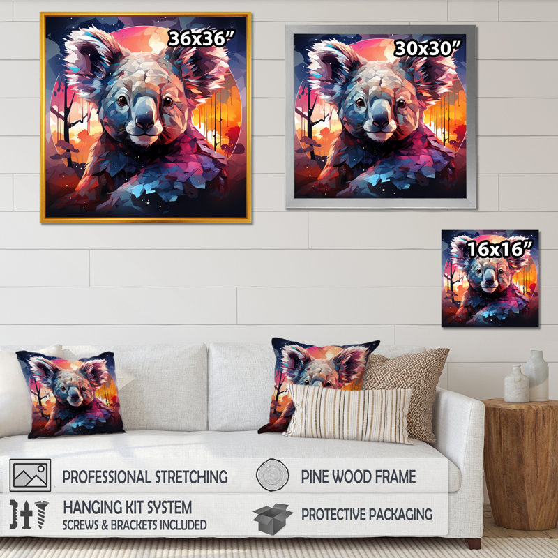 Koala Fiery Sunset III - art mural Koala, Toile tendue, H 30 po x l 30 po x P 1,5 po