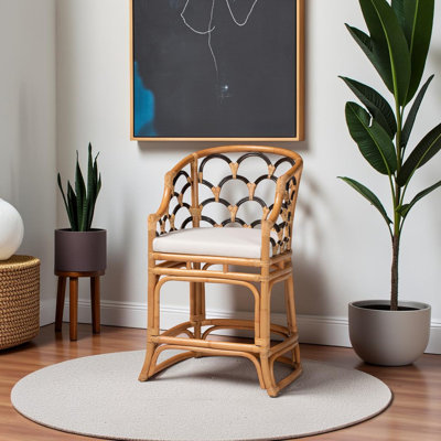 Hikuma Natural Rattan Counter Stool With Scalloped Backrest