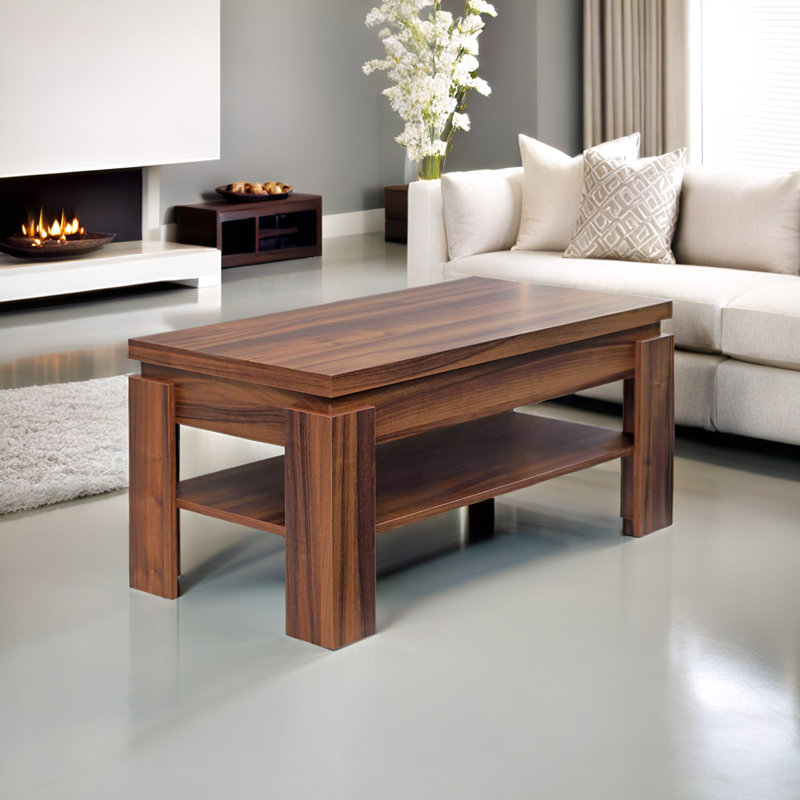 Table basse en grès crème - en stratifié pour meubles de transformateur, rectangulaire et compacte, Marron foncé