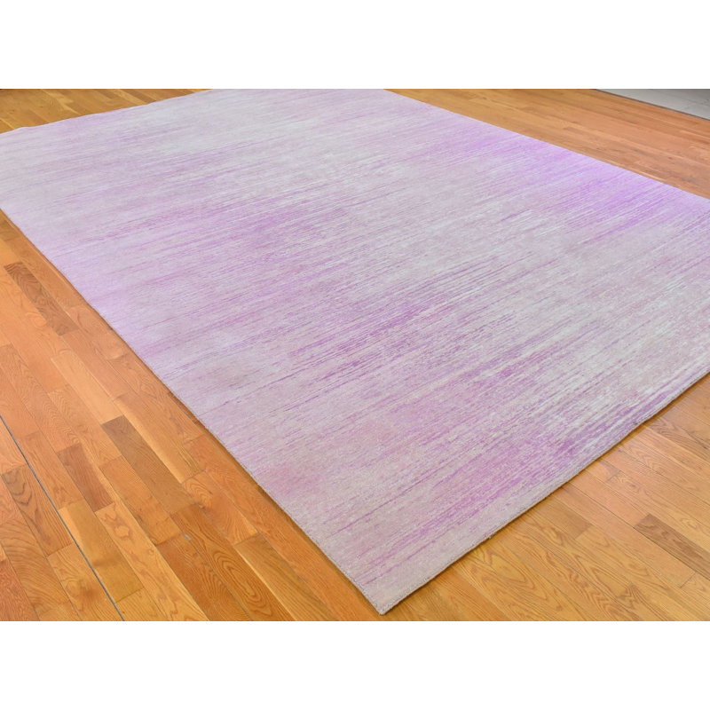 Tapis oriental rectangulaire en laine rose noué à la main 10 pi 0 po x 14 pi 2 po - MOA10266848