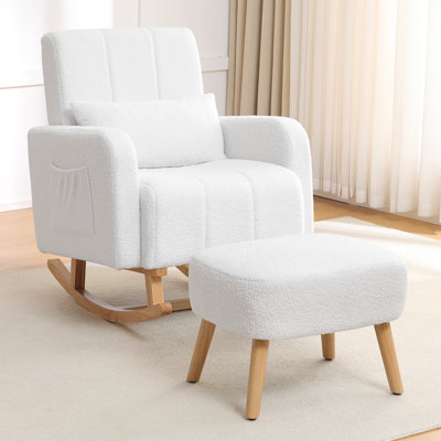 Upholstered Teddy Rocking Chair And Ottoman Ensemble