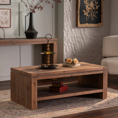 Table basse rectangulaire à 2 niveaux en bois massif avec tablette intérieure ouverte et rangement pour le bureau du salon, assemblage rapide, nettoyage rapide, nettoyage facile